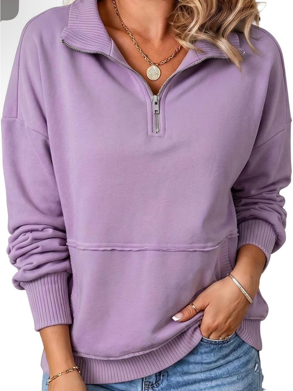 Shewin Lavender Half-Zip Pullover Sweatshirt - Women NWOT